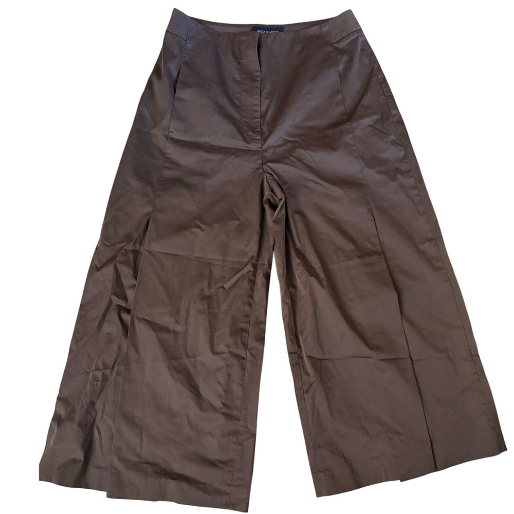 PIAZZA SEMPIONE Brown Cropped Wide Leg Slit Front Pants Size 38 US 6